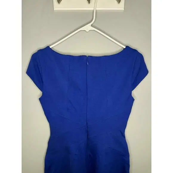 White House Black Market Cap Sleeve Knee Length Sheath Dress Royal Blue Womens 0 - Picture 4 of 9